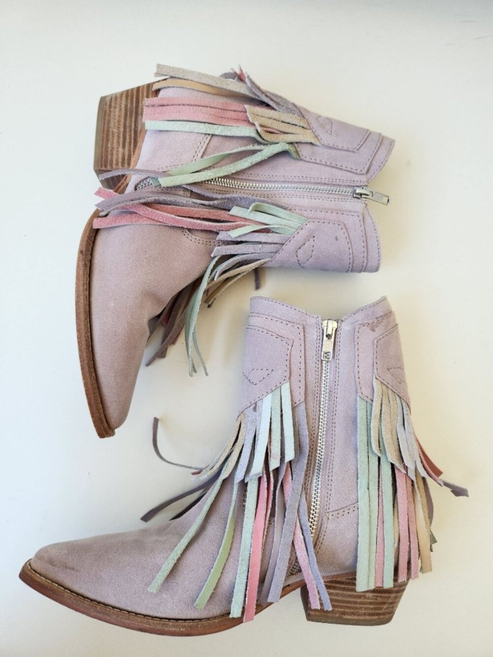 Free People Lawless Pastel Suede Fringe Western Boots Cowgirl Festival Boho Cute - Picture 3 of 13